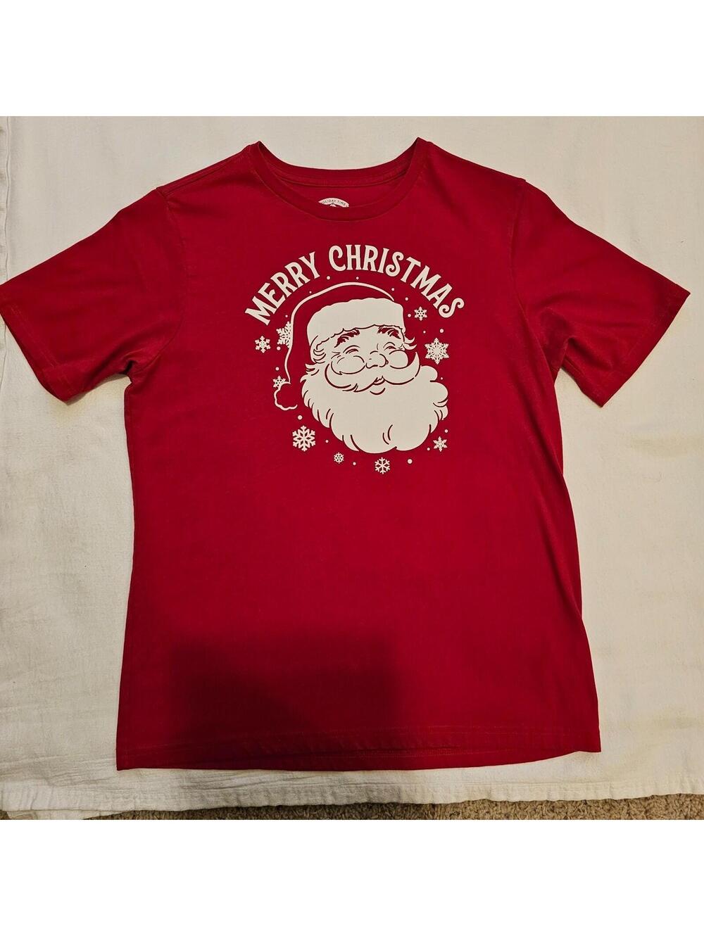 Holiday Time Christmas Santa Claus T-Shirt Red White Short Sleeve Boys XXL (18)